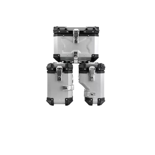 Ensemble trois boîtes (45L+35L) argentées + cadre latéral en acier inoxydable 800MT